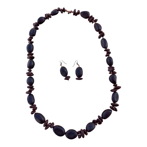 Vintage Jewelry - 💚 3/$20. Cocoa Bean Coffee Bean Necklace and Earring Set Vintage from Africa